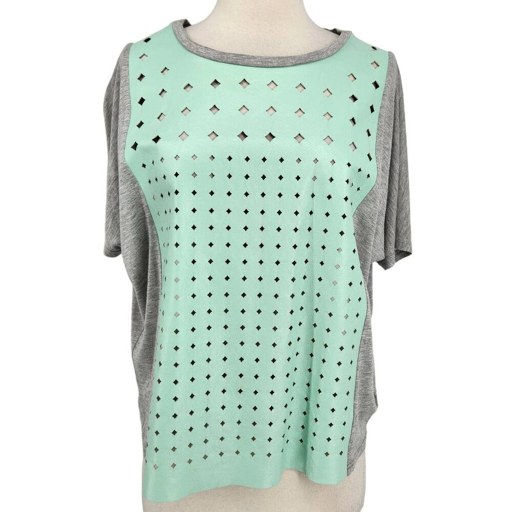 Boundary & Co Leather & Sheer Silk Multi‑Media Top – Size Small (Oversized Fit)